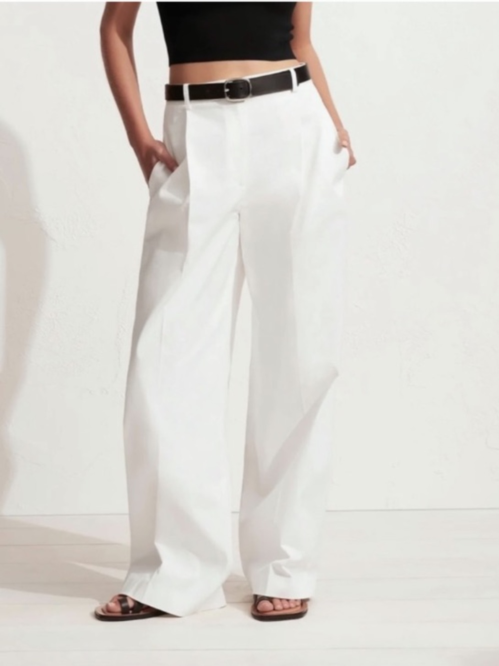Matteau Organic Cotton Chino Pants Wide Leg High Rise White Trousers Women 8